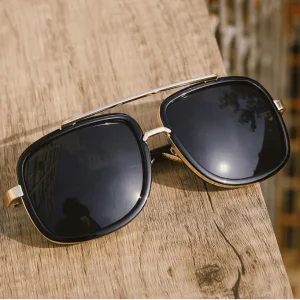 Gafas de sol cuadradas Vintage para hombre, lentes con marco de Metal