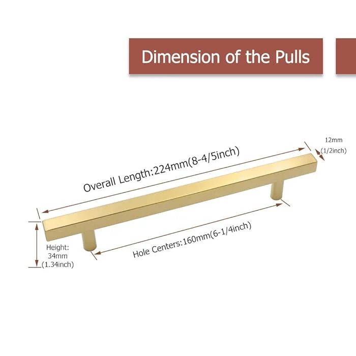 Goldenwarm LS1212GD160 - Pomos de latón cepillado para gabinetes (7 unidades) - Imagen 2