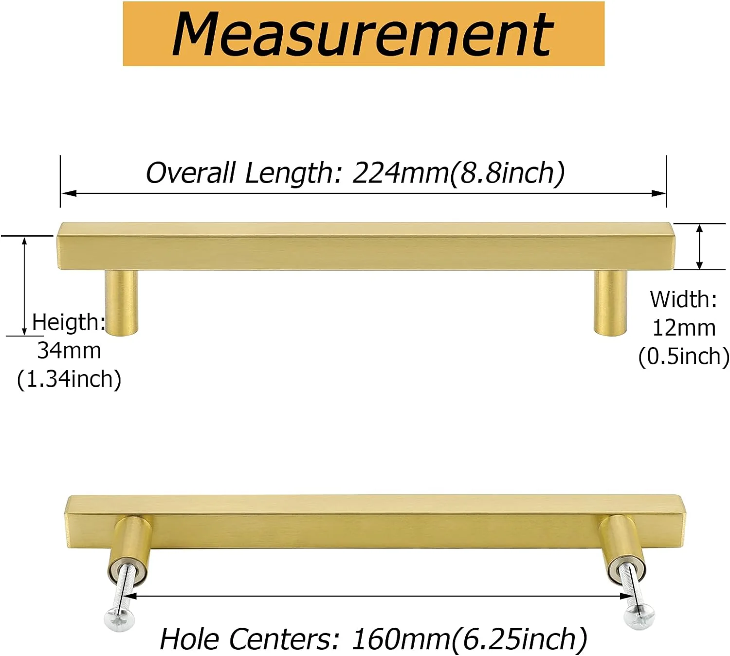 Goldenwarm LS1212GD160 - Pomos de latón cepillado para gabinetes (7 unidades) - Imagen 3