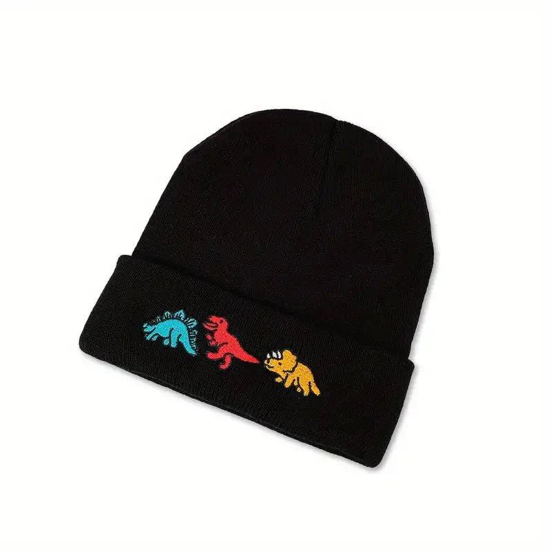 Gorro De Punto Con Patrón De Tres Dinosaurios Y Protección Para Oídos