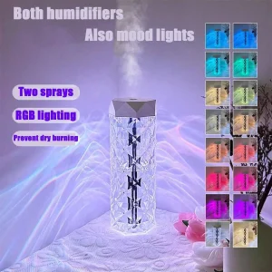 Humidificador de cristal con luz nocturna USB, lámpara de ambiente