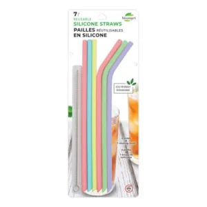 Jacent Biosmart 6 pajitas o sorbetes de silicona reutilizables con cepillo de limpieza