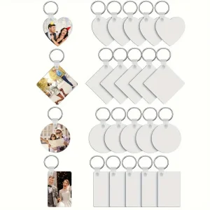 Juego de 20 llaveros de madera personalizables para sublimación DIY: llaveros con hebilla de aro