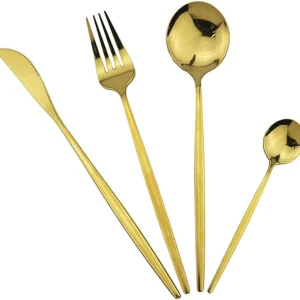Juego de cubiertos de acero inoxidable chapado en oro de titanio de 4 piezas