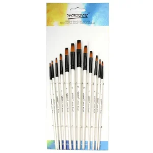 Juego De Pinceles De Punta Plana De Nylon Para Artistas, 12 Uds.