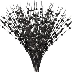 Kemengsuer 10 piezas de tallos de bayas con purpurina navideña