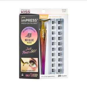 KISS imPRESS Falsies Pestañas postizas de grupos, naturales, 12 mm, incluye 20 grupos y aplicador