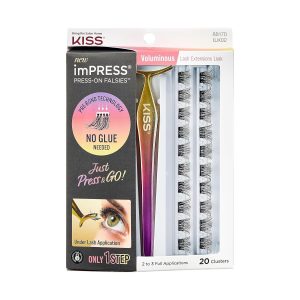 KISS imPRESS Falsies Pestañas postizas por grupos, voluminosas, 14 mm, incluye 20 grupos