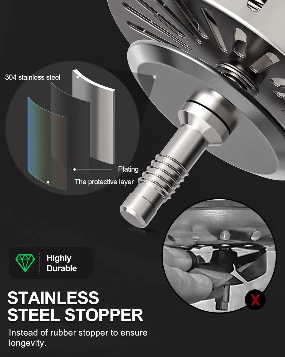 Kit de desagüe para fregadero de cocina de 3 1/2 pulgadas, colador de acero inoxidable - Imagen 3