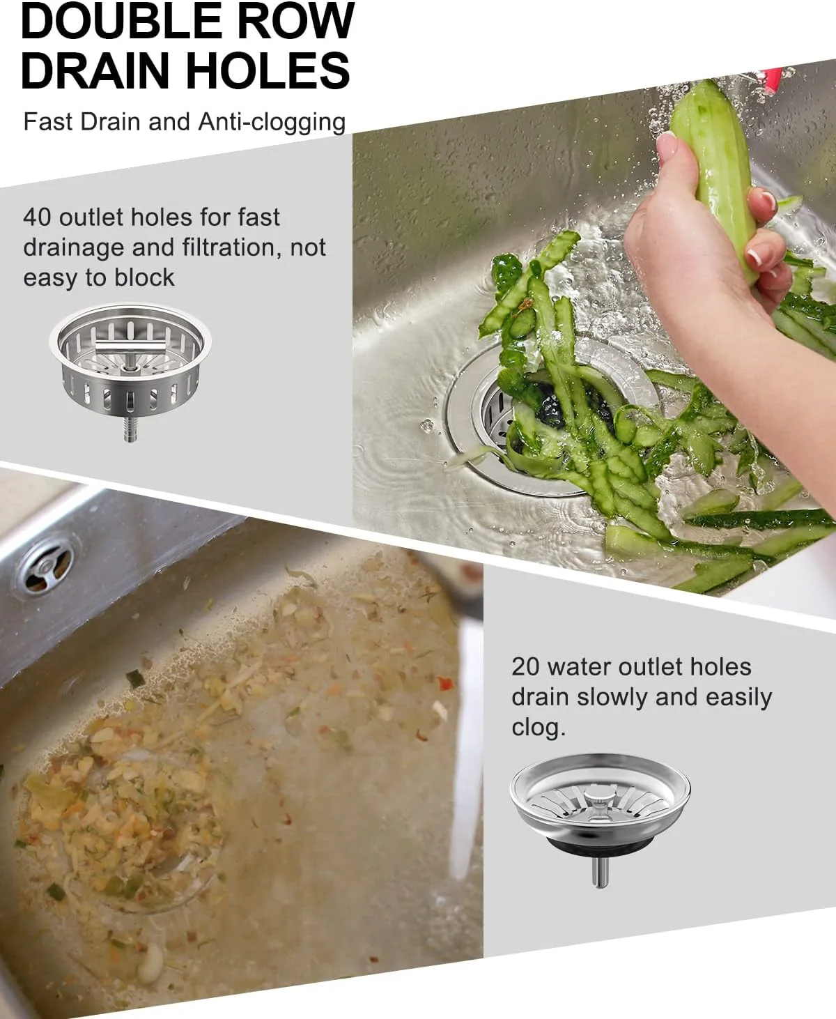 Kit de desagüe para fregadero de cocina de 3 1/2 pulgadas, colador de acero inoxidable - Imagen 6