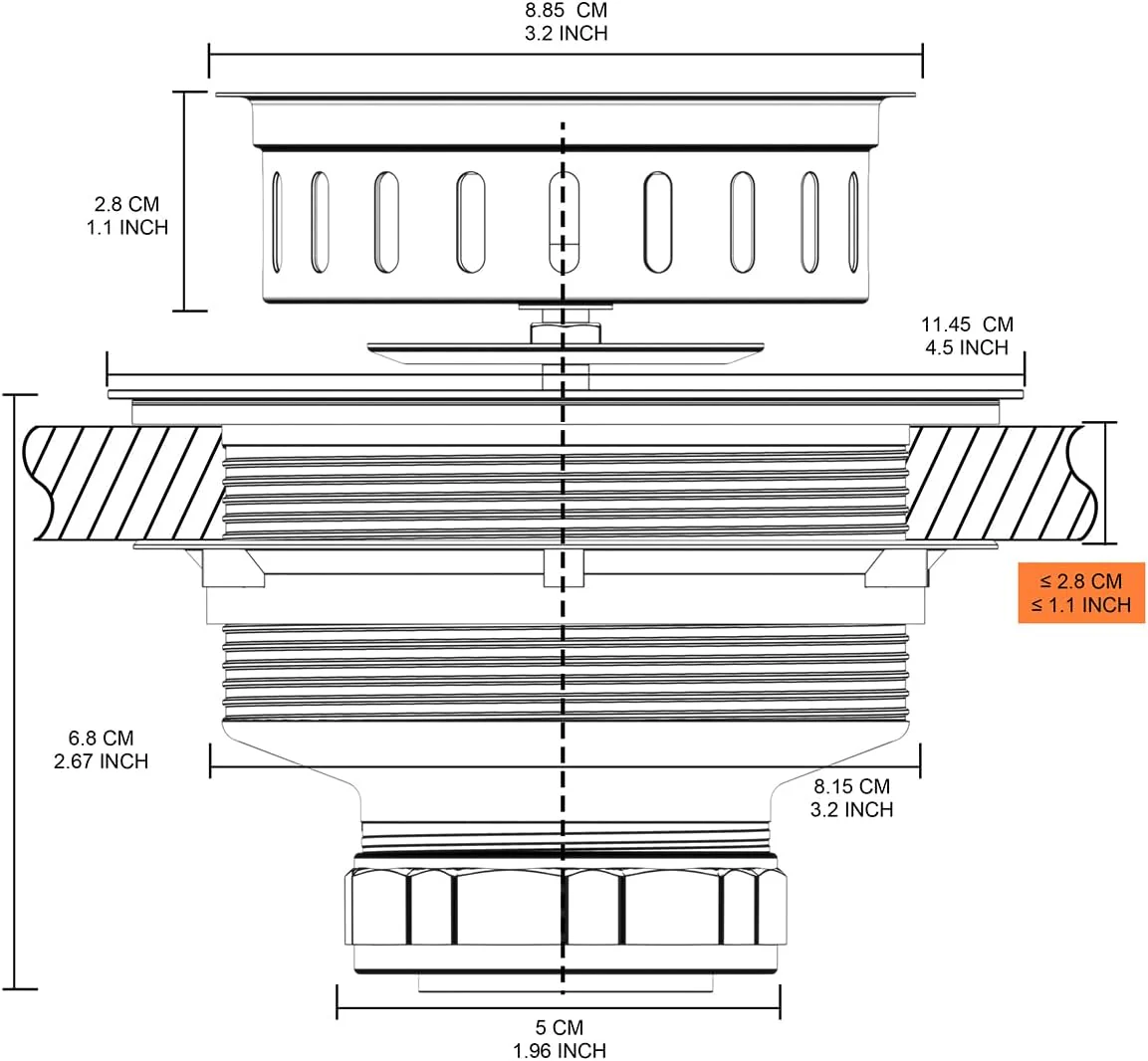 Kit de desagüe para fregadero de cocina de 3 1/2 pulgadas, colador de acero inoxidable - Imagen 2
