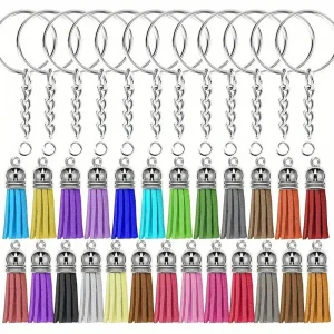 Kit de Fabricación de Llaveros DIY de 20 Piezas con Borlas de Cuero-Accesorios de Joyería