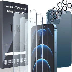 LK Paquete de 3 + 3 protectores de pantalla compatibles con iPhone 12 Pro Max de 6.7"