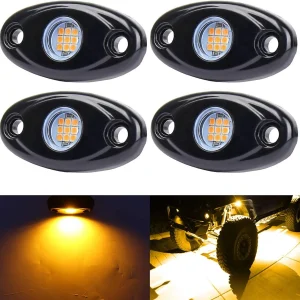 Luces LED amarillas de roca, 4 cápsulas de neón de 12 V, resistente al agua