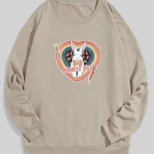 Manfinity Sudadera con estampado de letra y conejo de hombres