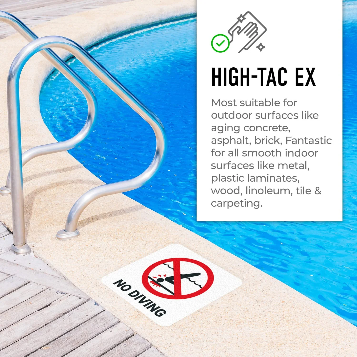 Marcador de profundidad antideslizante con símbolo de no buceo - 6 x 6 pulgadas - Imagen 3