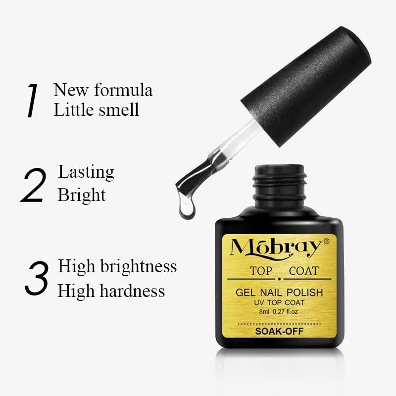 Mobray Top Coat Gel Esmalte de uñas, 1 pieza * 8 ml Transparente - Imagen 3