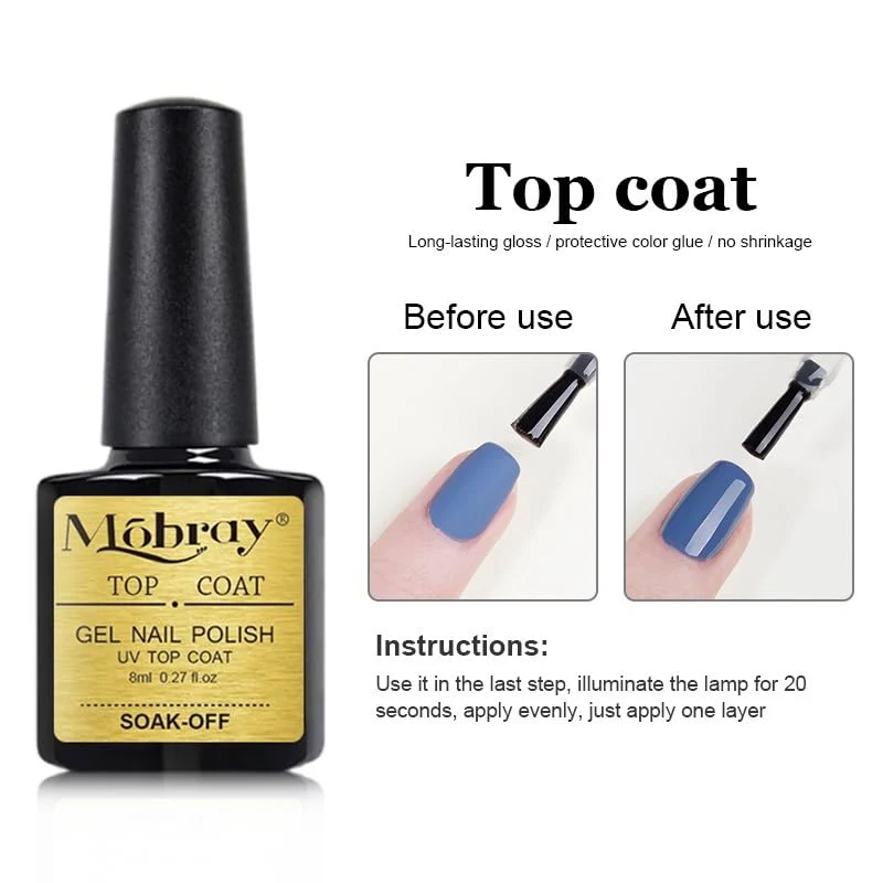 Mobray Top Coat Gel Esmalte de uñas, 1 pieza * 8 ml Transparente - Imagen 7