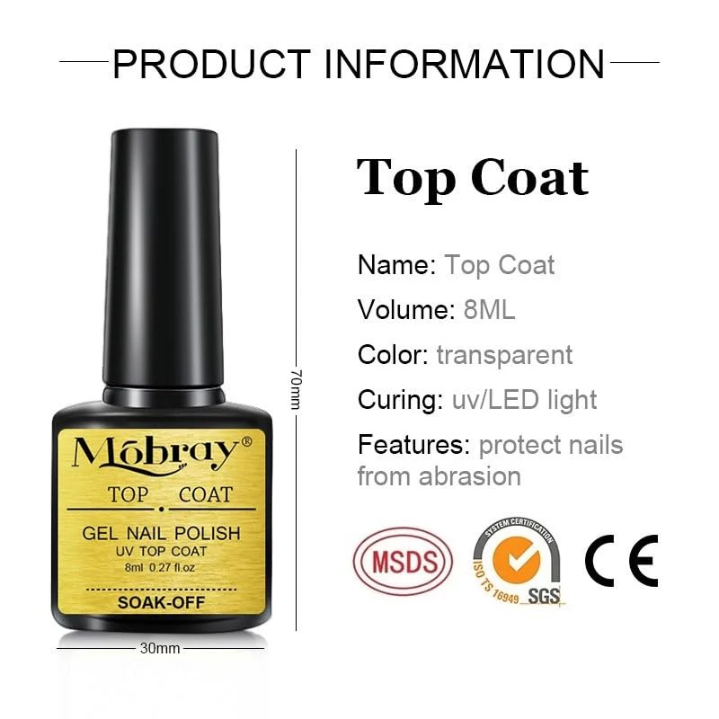 Mobray Top Coat Gel Esmalte de uñas, 1 pieza * 8 ml Transparente - Imagen 6