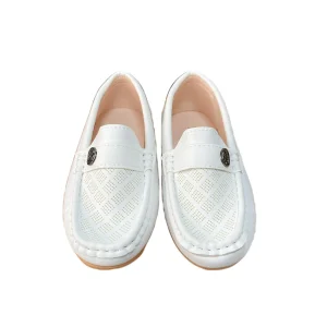 Mocasines blancos con decoración de metal, zapatos planos fáciles de llevar.