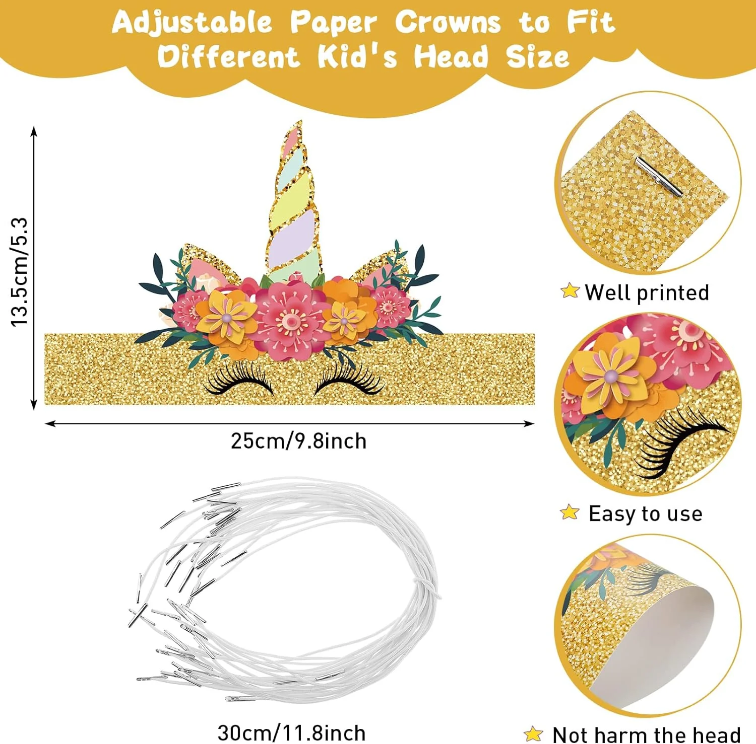 Paquete de 36 Diademas de Corona de Fiesta de Papel de Unicornio, 9 Estilos - Imagen 4