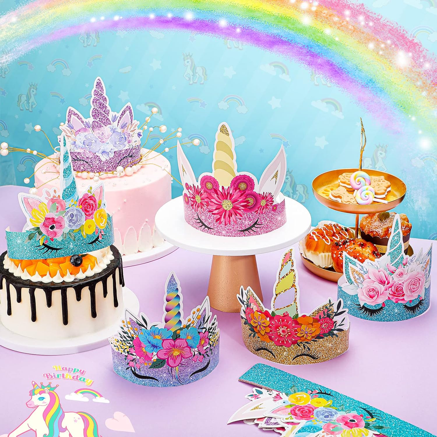 Paquete de 36 Diademas de Corona de Fiesta de Papel de Unicornio, 9 Estilos - Imagen 5