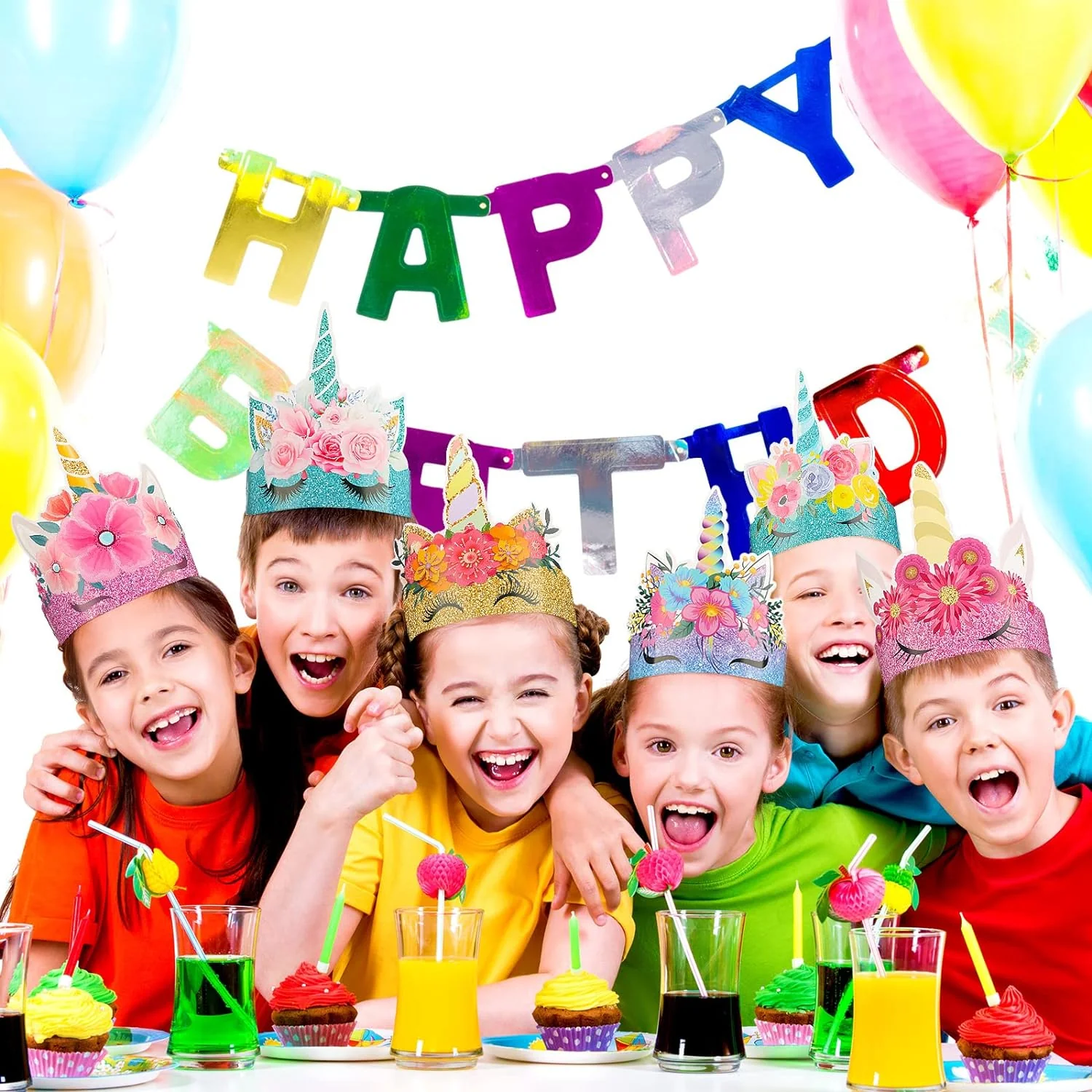 Paquete de 36 Diademas de Corona de Fiesta de Papel de Unicornio, 9 Estilos - Imagen 6