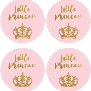 Paquete de 50 pegatinas redondas de 2 pulgadas con diseño de princesita rosa