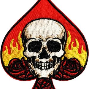 Parche bordado para planchar, cara de calavera roja