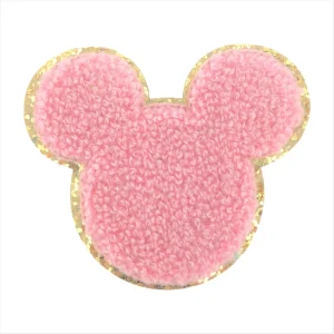 Parches con iniciales universitarias de chenilla rosa y purpurina dorada