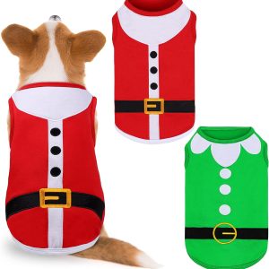 Pedgot Paquete de 2 camisas de Navidad para perros, de algodón, sin mangas