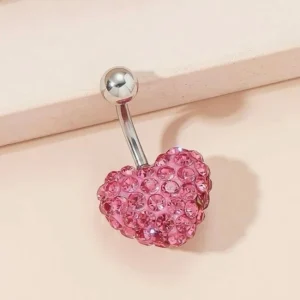Pendientes con forma de corazón para el ombligo de color rosa y diamantes de imitación