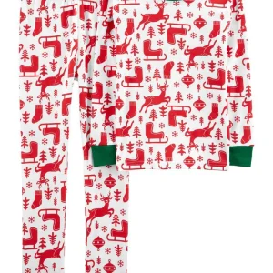 Pijama Navideño De 2 Piezas 100% Algodón Ajustado