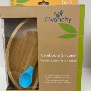 Plato/cuchara con ventosa de bambú para niños pequeños
