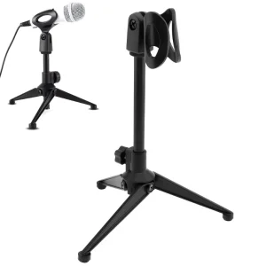 Porta Micrófono de Metal portátil, de tres patas soporte de elevación, ángulo de rotación de 180 grados