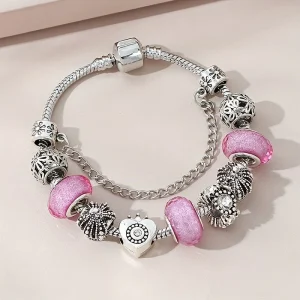 Pulsera de corona hueca con cuentas de varios elementos para mujer