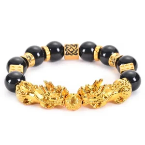 Pulsera Feng Shui con cuentas de piedra de obsidiana negra