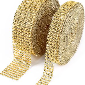 Rollo de cinta de diamantes de imitación de 20 yardas para manualidades, 2 rollos (dorado)