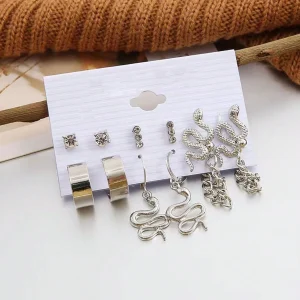 Set de aretes de serpiente y con decoración de diamantes de imitación