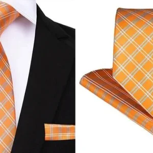 Set de corbata de hombre de Color naranja de 8,5 CM para traje de boda o de negocios