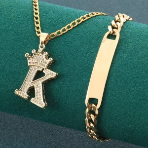 Shein 1 collar y pulsera con dije de letra y corona de diamantes de imitación para hombre con letra S