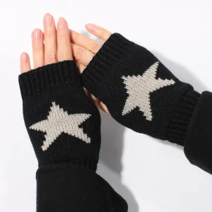 SHEIN 1 par de guantes con punta abierta y patrón de estrella