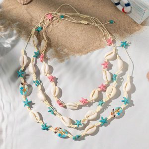 Shein 1 pieza Collar largo bohemio con concha & con diseño de estrella para mujer