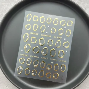 Shein 1 pieza de pegatinas para decoración de uñas con marco dorado asimétrico metálico