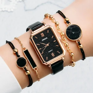Shein 1 pieza reloj de cuarzo rectángulo con 4 piezas brazalete