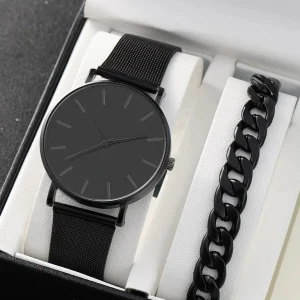 SHEIN 1 reloj de cuarzo con puntero redondo para hombre y 1 pulsera