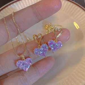 Shein 17KM 3 piezas de pendientes y collar con colgante de amor