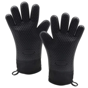 Shein 2 guantes de barbacoa resistentes al calor de silicona negra