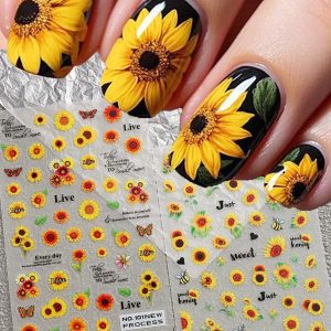 Shein 2 Piezas Calcomanías De Arte De Uñas Con Diseño De Girasol, Flores Amarillas