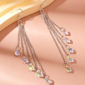 Shein 2 piezas Pendientes largos con diseño de cristal